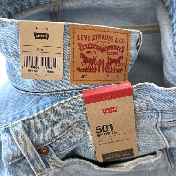 Levi's Original 501 Light Indigo High Rise Shorts Stretch Frayed NWT Plus 24W - Picture 6 of 6